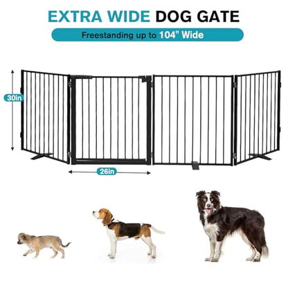 Snagle Paw Extra Wide Dog Gate,Free Standing Dog Fence with Door, Up to 104 Inch Wide Pet Gate with Support Feet for Stairs, Hallways, Doorways, Yard (Black, 4 Panels) - size: Up to 104" W, 4 Panels, Black
