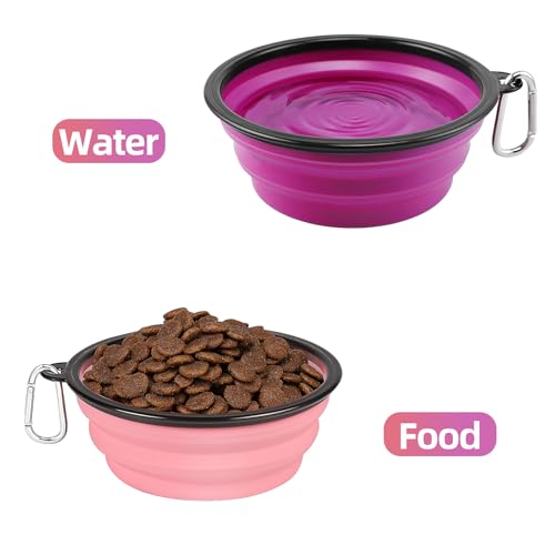 Kytely Large Collapsible Dog Bowls 2 Pack, 34oz Foldable Dog Travel Bowl, Portable Pet Water Food Bowl with Clasp, Pet Cat Feeding Cup Dish for Traveling, Walking, Hiking (Pink+Purple) - color: Purple & Pink