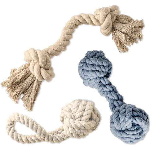 Pet Passion Brady The Rope Tug Toy 3-Pack Organic Cotton Dog Rope Pull Toys for All Pet Breeds, Sandy Chic, One Size - color: Sandy Chic