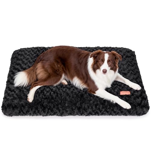 Dog Bed Crate Pad - Rosette Pattern White Velvet Pet Bed Anti-Slip Comfy Kennel Pad for Crates Rosette Black L - color: Rosette Pattern Black, size: Large 36"x24"