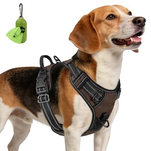 Joytale No Pull Dog Harness Medium Sized Dog, Reflective Pet Vest with Front Clip, Adjustable Soft Padded Harnesses with Easy Control Handle for Training and Walking, Brown, M - color: Brown, size: Medium