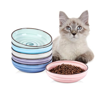 Selamica 세라믹 고양이 사료 그릇, 14cm(5.6인치) 너비의 얕은 고양이 그릇/음식과 물용, 수염 친화적, 6개 세트, 그라데이션 색상 - color: 그라데이션 색상, size: 5.6 Inch, Set of 6