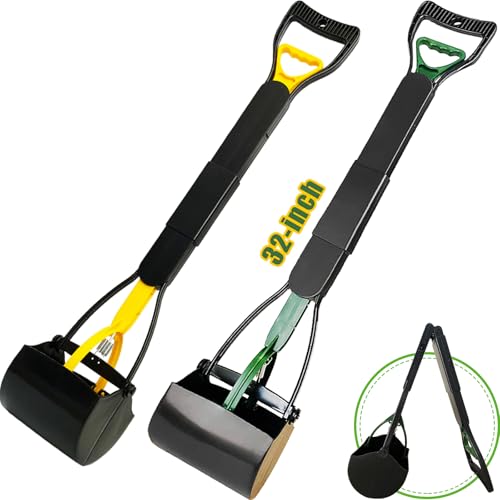 ienjoyed 2-Pack Pooper Scooper for Large Small Dogs Heavy Duty, 32" Long Handle Poop Scoop for Yard, Grass, Gravel, Dog Poop Grabber with High Strength Material and Durable Spring - size: 32 inches(2-Pieces)