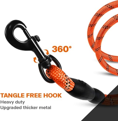 Rope Dog Leash with Comfortable Padded Handle, Highly Reflective Threads Leash for Medium Large Dogs (Orange,3/8" x 6.5 FT)