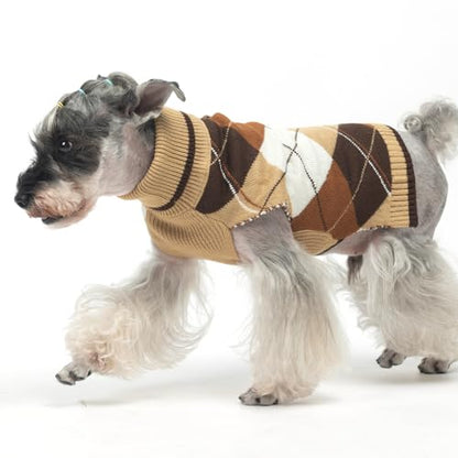 KOOLTAIL Dog Sweater Pet Knitted Clothes - Classic Plaid Pullover Turtleneck Thick Warm Fall Dog Sweaters with Leash Hole, Soft Dog Winter Clothes for Small Medium Large Dogs Cats Puppy Girls Boys,SM - color: Khaki, size: Small/Medium
