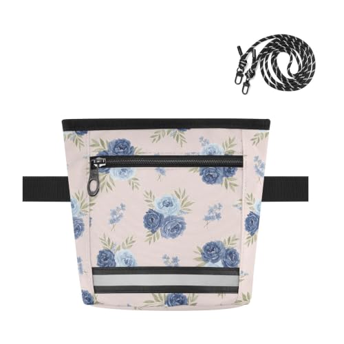 Flower Water-Resistant Dog Treat Pouch, 3 Ways to Wear Treat Bag with Magnetic Closure & Reflective Strip, Hands-Free for Pet Training, Walking