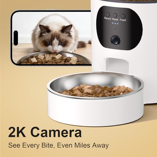 2K 카메라가 있는 자동 고양이 피더, 5G/2.4G Wi-Fi 6.5L 스마트 반려동물 피더, 고양이 및 소형견용, 야간 시야가 있는 자동 강아지 피더, 양방향 오디오, 동작 감지, 수유 일정 및 앱 제어