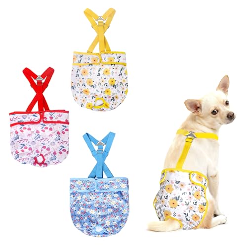 3 Pack Washable Dog Diapers Female with Suspenders Diaper for Dogs Reusable Dog Diapers Dog Period Panties for Doggie in Cycle (Small) - size: S