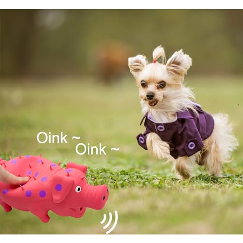 Andiker Dog Squeaky Toy, Dots Latex Dogs Chew Toys with a Oinks Sound Squeaker Grunting Pig Dog Toy Durable Self Play 8" Dogs Squeeze Toy for Dental Biting Chasing to Kill Boring Time (Pink) - color: Pink