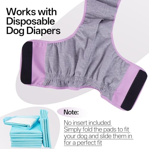 Lelepet Reusable Dog Diapers Female, Dog Period Panties, Washable Belly Band Dog with Suspenders, Girl Dog Diapers for Heat, Soft Adjustable Small Doggy Onsie with Hole Tail, Purple, XS - color: Purple, size: XS
