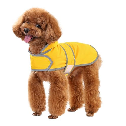 Dog Raincoat, Waterproof Dog Rain Jacket with Hood, Adjustable Rain Coat Poncho with Reflective Strips & Leash Hole for Large Medium Small Dogs Puppies, Lightweight Pet Clothes - color: Yellow, size: Small
