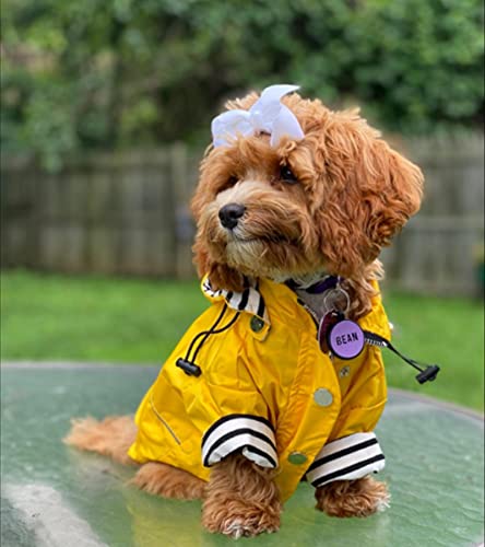 Morezi Dog Zip Up Raincoat with Reflective Buttons, Rain/Water Resistant, Adjustable Drawstring, Removable Hood, Raincoats with Legs 8lbs to 80lbs Available - Yellow - XS - color: Yellow, size: X-Small
