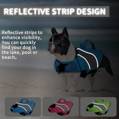 Doglay Dog Life Vest, Dog Life Jacket with Double Rescue Handles and Reflective Stripes, Adjustable High Visibility Swimming Safety Vest, Pet Life Preserver Lifesaver for Small Medium Large Dogs - color: Blue+Gray, size: L :19.7"-29.5" (Ribcage Girth)- Do