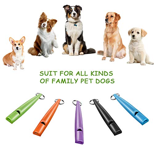 Weewooday 5 Pcs Dog Whistle Training to Stop Barking Plastic Dog Recall Training Whistle with Adjustable Lanyards and Key Rings(Black, Orange, Blue, Purple, Green)