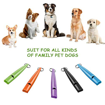 Weewooday 5 Pcs Dog Whistle Training to Stop Barking Plastic Dog Recall Training Whistle with Adjustable Lanyards and Key Rings(Black, Orange, Blue, Purple, Green)
