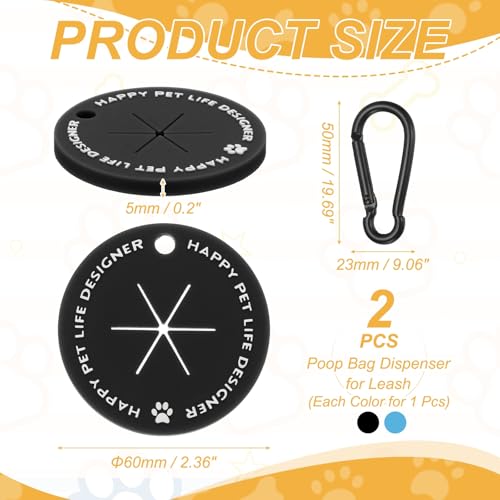 Dog Poop Bag Clip, Dog Poop Bag Holder Round for Dispenser Carrier Hands-Free Lightweight Durable PVC, (Black/Blue, 2 Pcs), Intended for Leash/Pet Waste Bag - color: Black/Blue