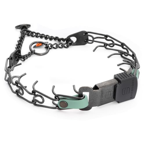 Herm Sprenger Black Stainless Steel Dog Collar with Quick Release ClicLock Buckle and Biothane Insert Training Collar Made in Germany (Sage Green, 16in x 2.25mm(Neck Size up to 13-14in)) - color: Sage Green, size: 16in x 2.25mm(neck size up to 13-14in)