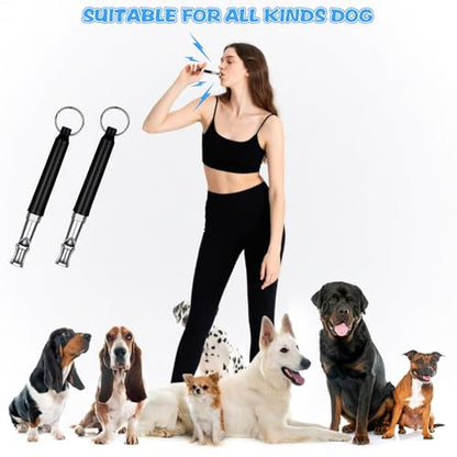 CdbC Dog Whistle - 2Pack Dog Whistle to Stop Barking Neighbor's Dog, Adjustable Ultrasonic Silent Dog Whistle,Helpful for Training Recall (Black with Lanyard)