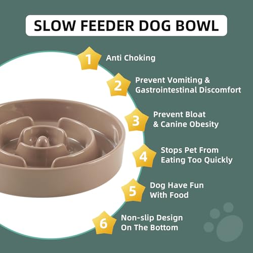 Havniva Ceramic Slow Feeder Dog Bowls, 1.2 Cups Dog Bowl Slow Feeding for Small and Medium Breed, 7.3inch Puzzle Dog Food Bowl Slow Feeder Non-Slip Anti-Gulping and Anti-Choking Reduces Bloating - color: 1 x Brown Coffee-A, size: 7.3inch