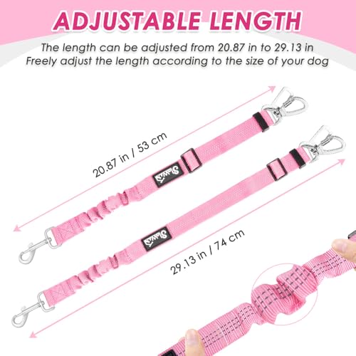 SlowTon Dog Seatbelt, 2 Pack Dog Seat Belt Car Leash Adjustable Elastic Bungee Buffer Heavy Duty Nylon Reflective Pet Safety Tether Connect to Dog Harness for Travel Riding in Vehicle (Daul Clip, PI) - color: Pink