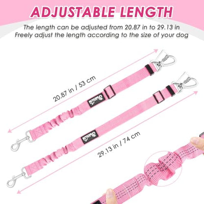 SlowTon Dog Seatbelt, 2 Pack Dog Seat Belt Car Leash Adjustable Elastic Bungee Buffer Heavy Duty Nylon Reflective Pet Safety Tether Connect to Dog Harness for Travel Riding in Vehicle (Daul Clip, PI) - color: Pink