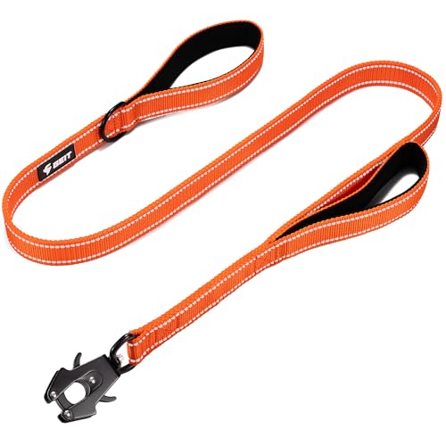 GEIT 4/5/6FT Heavy Duty Dog Leash with 2 Comfortable Padded Handles, Reflective Rope Leashes with Quick Release/Locking Tactical Frog Clip for Small Medium and Large Dogs, Orange - color: Orange, size: 4 FT