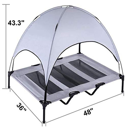 Elevated Dog Bed with Removable Canopy w/Convenient Carrying Bag Indoor Shade 1680D Portable Raised Oxford Fabric Outdoor Cooling Dog Cot Cat Bed Pet Tent for Camping (48", Grey)