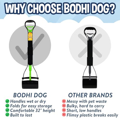 Bodhi Dog 32" Tall Non-Breakable Pooper Scooper for Large Dogs - Lightweight, Foldable Design with Extra Long Handle (Green) - color: Green