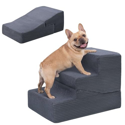 Dog Ramp for Bed Couch, 15.3" H Dog Stairs for Small Dogs | 2 in 1 Transformable 3-Step Pet Steps for Bed, Foldable Cats Ramp to Get on Bed, Non-Slip Balanced, Grey - size: 15.7 X 21.2 X 15.3 In