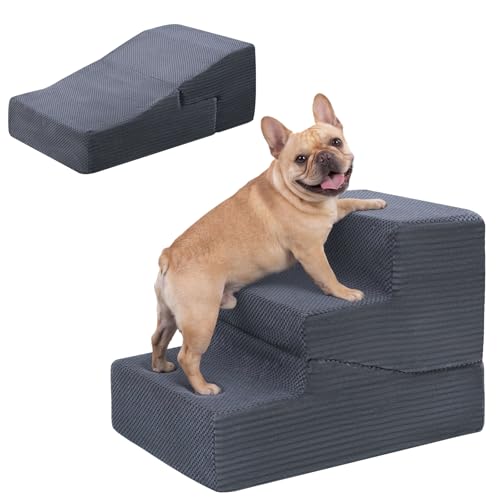 Dog Ramp for Bed Couch, 15.3" H Dog Stairs for Small Dogs | 2 in 1 Transformable 3-Step Pet Steps for Bed, Foldable Cats Ramp to Get on Bed, Non-Slip Balanced, Grey - size: 15.7 X 21.2 X 15.3 In