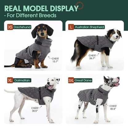 Kuoser Dog Coat Warm Fleece Lining Turtleneck Dog Jacket with Harness Built-in, Adjustable Windproof Cold Weather Coats with Quick Release Buckle Pet Winter Snowsuit for Medium Large Dogs, Grey L - color: Grey, size: Large (Chest Girth:24.4")