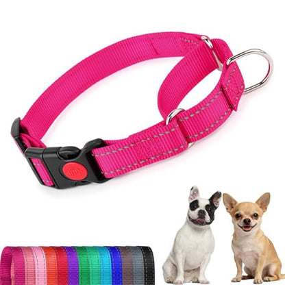 Martingale Dog Collar,Buckle Reflective Dog Choke Collar Escape Proof No Pull Cinch Dog Training Collars Adjustable for Small Medium Breed Pet Dogs,Hot Pink M - color: Hot Pink, size: M(Neck 13.5-16")