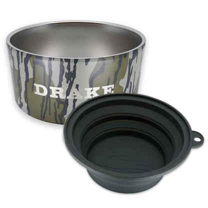 DRAKE WATERFOWL Team Gun Dog Insulated Stainless Steel Non-Slip Dog Bowl with Multi-Use Collapsible Silicone Lid - 7 Cup Capacity, Original Bottomland - color: Original Bottomland