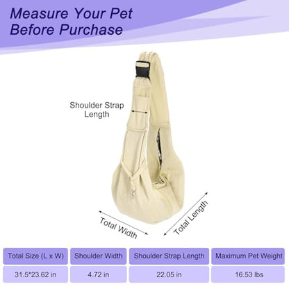 Dog and Cat Sling Carrier Up to 16.5 Lbs, Hand-Free Reversible Pet Sling Carrier with Adjustable Strap and Pocket, (White, 1 Pcs) Intended for Hiking/Camping/Traveling - color: White