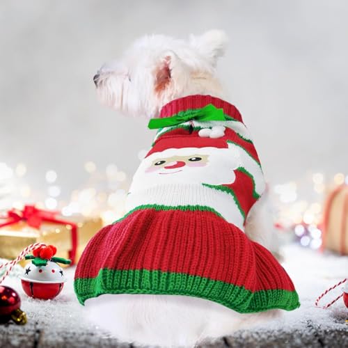 Dog Christmas Sweater Dress with Leash Hole Turtleneck Xmas Girl Dog Clothes Soft Pet Dogs Outfits Warm Fall Winter Puppy Knitted Pullover for Small Medium Dogs Cats（Red Santa,X-Small） - color: Red Santa, size: X-Small