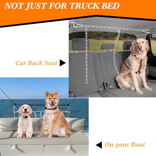 Chain Truck Bed Dog Tether for Two Dogs,Adjustable Double Safety Chew Proof Metal Truck Bed Dog Leash System for Pickup, SUV, Cars & Trucks (Silver) - color: Silver
