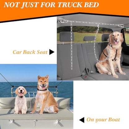 Chain Truck Bed Dog Tether for Two Dogs,Adjustable Double Safety Chew Proof Metal Truck Bed Dog Leash System for Pickup, SUV, Cars & Trucks (Silver) - color: Silver