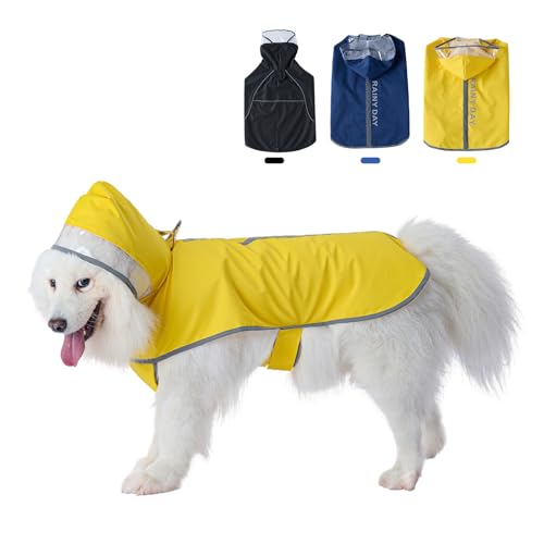 Dog Raincoat Adjustable Pet Waterproof Clothes Lightweight Rain Jacket Poncho Hoodies with Strip Reflective (Yellow, Small) - color: Yellow, size: Small