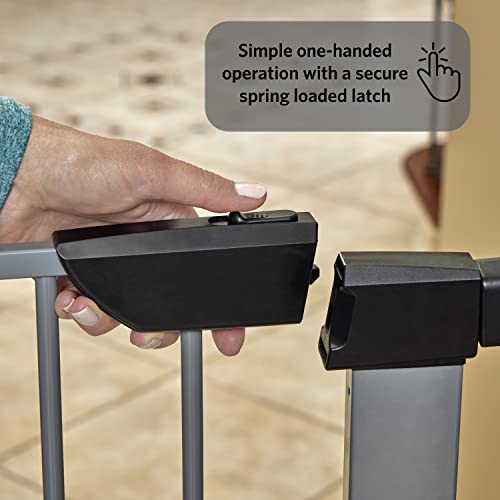 New World by Midwest 39" Steel Walk-Thru Dog Gate, Gray | Pressure Mounted, Expands 29.5"- 38" Wide, Auto-Close Door, Spring-Loaded Latch, Includes Two 3" Extensions - size: 39-Inch High
