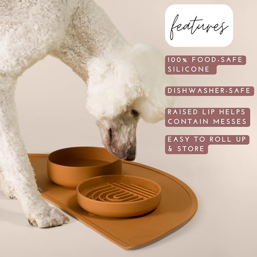 Should We Go? Waterproof Silicone Dog Food Mat – Large Size Non-Slip Pet Bowl Mat, Raised Edge Design, Easy-to-Clean Pet Food Placemat for Dog & Cat Bowls, 28" Across x 14" Deep - Terracotta - color: Terracota, size: Large