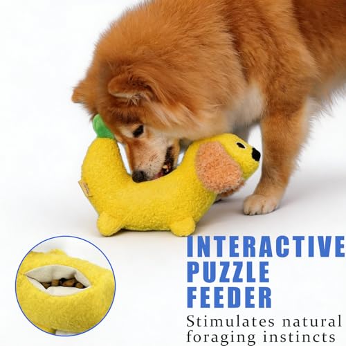 Banana Dog Puzzle Toys - Enrichment Squeaky Crinkle Snuffle Treat Dispensing Smart Dog Toys for Boredom and Stimulating, Durable Plush Dog Chew Toys for Large Medium Small Puppy Teething - color: Banana Dog