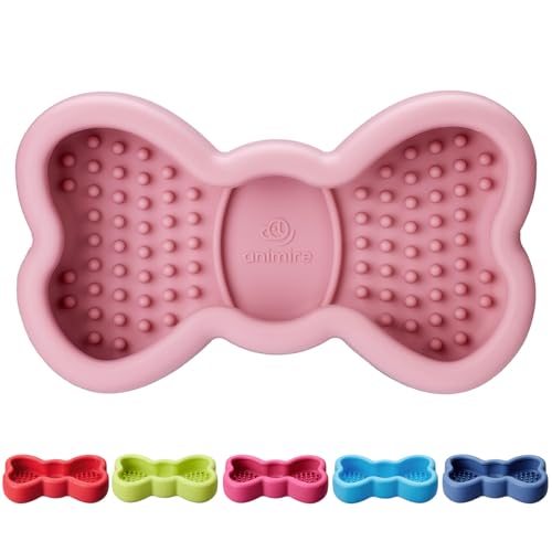 Lick Mat for Dogs, Animire Anti-Spilled Bow Tie Lick Bowls for Anxiety Relief, Silicone Slow Feeder Licking Pad with Suction Cups, Freezeable Dog Enrichment Toy for Boredom and Distraction(Pink,S) - color: A-Pink, size: S