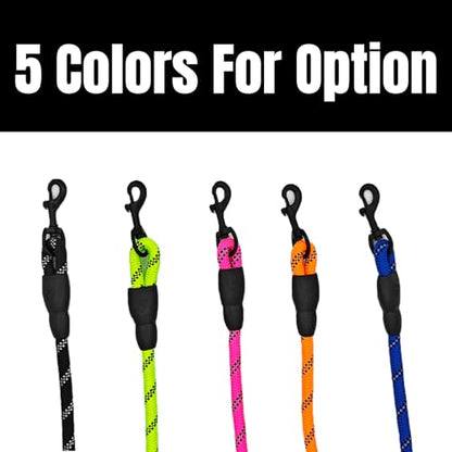 Heavy Duty Rope Dog Leash, 6.5 FT with Comfortable Padded Handle & Highly Reflective Threads, Tangle-Free Training Walking Leash for Small, Medium and Large Dogs (Pink, 6.5FT)