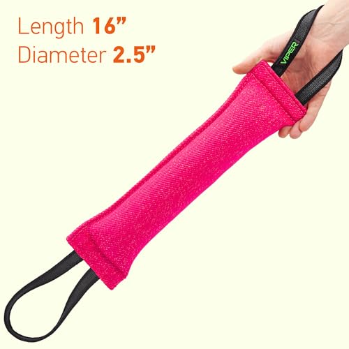 Viper Heavy Duty French Linen Dog Bite Tug Toy - K9 Trainer, Tough and Durable for Dogs Shutzhund IPO K-9 - Pink - 12in L x 1.5 W - color: Pink, size: 12in L x 1.5in W