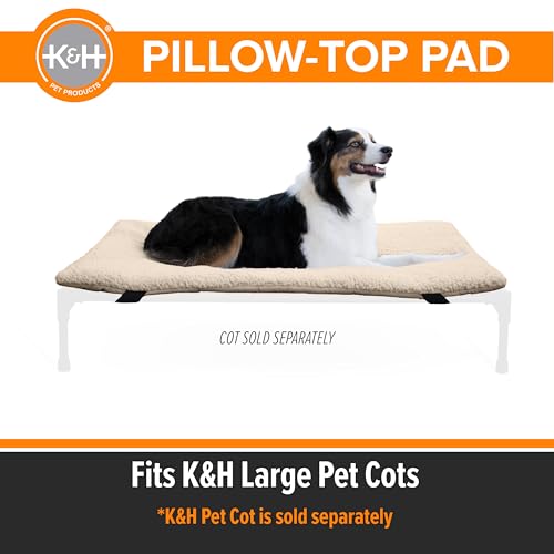 K&H Pet Products Dog Cot Pad (Cot Sold Separately), Pillow-Top Comfort Bed for K&H Large Elevated Dog Beds, Soft & Fluffy, Secure Fit Straps, Machine Washable, Portable - Large 42 X 30in Tan Fleece - size: Large (30 in x 42 in)