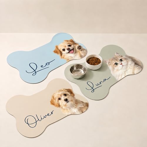 Personalized Dog & Cat Mat for Food & Water Bowls, Custom Pet Food Mat with Photo & Name, Non-Slip Waterproof Diatomite Dog Feeding Mats, Dog Bowl Placemat Gifts for Pet Lover, Pet Owner (Style 2) - color: Style 2