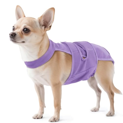 QBLEEV Dog Diapers with Suspenders, Female Escape-Proof Full Body Dog Period Diapers Overalls, Reusable Washable Sanitary Panties for Heat Cycle & Incontinence, Doggie Underwear Onesie with Tail Hole - color: Purple, size: XS（Back Length:8.7"）