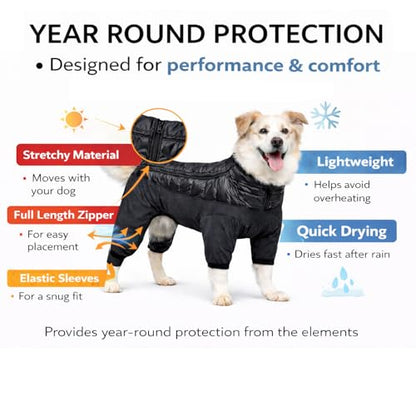 Pet Life ® Aura-Vent Lightweight 4-Season Stretch and Quick-Dry Performance Full Body Dog Coat Pet Jacket - color: Black, size: Large