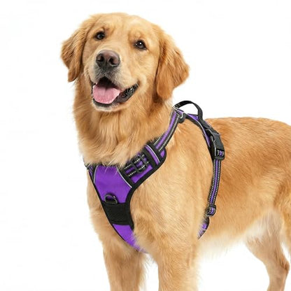 Funfox No Pull Dog Harness, Adjustable Pet Vest with Control Handle & Front Clip, Reflective Design for Small Medium Large XL Dogs, Purple L - color: Purple, size: L