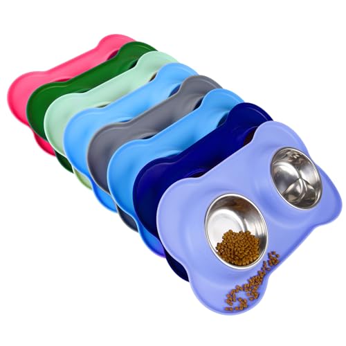 Dog Bowls 2 Stainless Steel Bowl for Pet Water and Food Feeder with Non Spill Skid Resistant Silicone Mat for Pets Puppy Small Medium Cats Dogs - color: Purple, size: 6½ oz ea